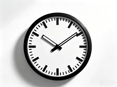 Round Wall Mounted Clock With White Dial Black Hands And Minimalist Design 3d model