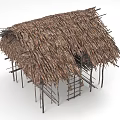 Traditional Rustic Thatched House With Thatch Roof And Wooden Support Structure