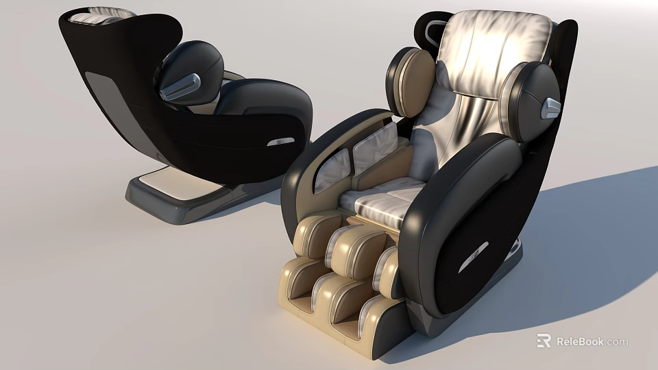 Black And Beige Modern Leather Massage Chair With Foot Massage And Ergonomic Design 3d model 
