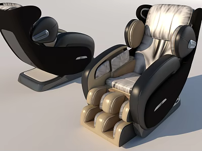 Black And Beige Modern Leather Massage Chair With Foot Massage And Ergonomic Design 3d model