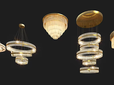 Decorative Various Design Chandeliers With Golden Frames And Crystal Rings For Interior Design 3d model