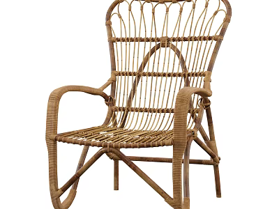 Natural Rattan Leisure Chair With Handwoven Backrest And Armrest For Indoor Outdoor Relaxation 3d model