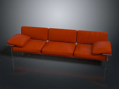 Modern Orange Fabric Sofa With Metal Frame Sleek Design And Plush Cushions 3d model