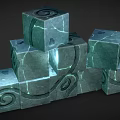 Intricate Green Stone Cubes With Spiral Patterns Stacked In Layered Formation 3d model