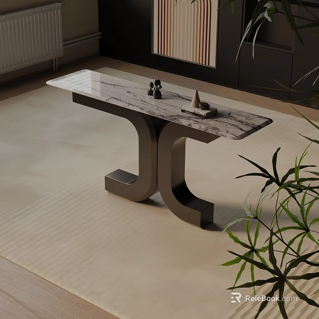 Modern Entryway Console Table With Marble Top And Metal Frame Design 3d model 