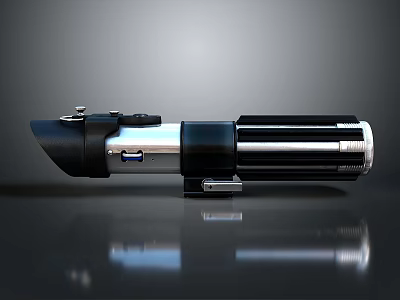 Detailed Black And Silver Lightsaber Hilt With Metallic Components And Switch 3d model