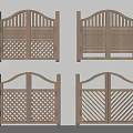 Wooden Double Gates Featuring Four Different Designs Arched Tops And Lattice Patterns 3d model