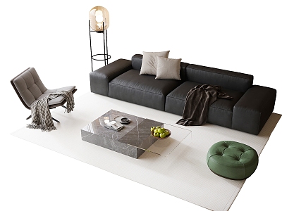 Modern Sofa Coffee Table Combination Coffee Table Leather Sofa Leisure Chair 3d model