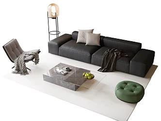 Modern Sofa Coffee Table Combination Coffee Table Leather Sofa Leisure Chair 3d model