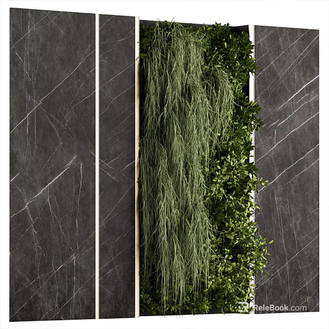 Lush Vertical Greenery Wall with Dark Marble Surroundings for Interior Decor 3d model 