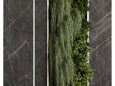 Lush Vertical Greenery Wall with Dark Marble Surroundings for Interior Decor 3d model