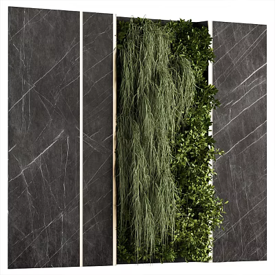Lush Vertical Greenery Wall with Dark Marble Surroundings for Interior Decor 3d model