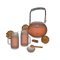 Elegant Tea Set With Glass Teapot Mugs Persimmon Fruits Cinnamon Sticks Honey
