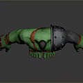 Green Muscular Character With Red Straps Shoulder Armor And Decorative Elements