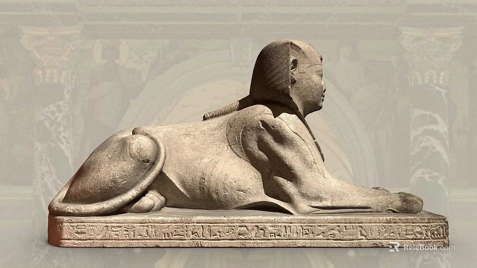 Mythical Sphinx Game and Movie Character With Human Head Lion Body and Hieroglyphic Base 3d model 