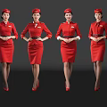 Women in Red Uniforms and Hats Standing with Elegant Posture on Black Background