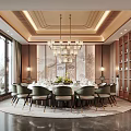 Modern Elegant Private Dining Room Interior With Round Dining Table Chandelier And Landscape Painting