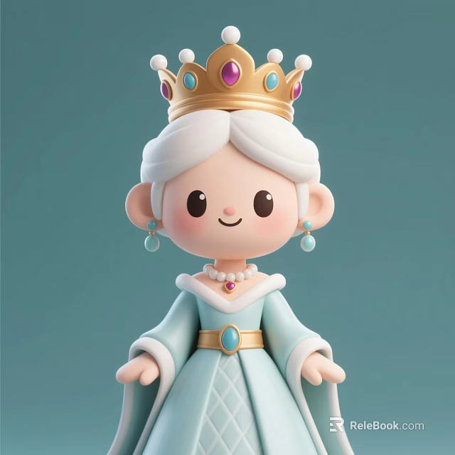 Cute Game and Movie Character With White Hair Golden Crown And Light Blue Dress 3d model 