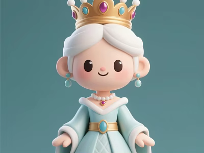 Cute Game and Movie Character With White Hair Golden Crown And Light Blue Dress 3d model