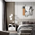 Modern Bedroom Interior With Double Bed as Background Bedside Tables Rug Decorative Painting And Chandelier