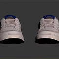 White Casual Sneakers With Blue Brand Logo And Light Pink Soles For Daily Wear