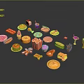 Assorted Colorful Fast Food Snacks Including Burgers Hotdogs Ice Cream And Drinks