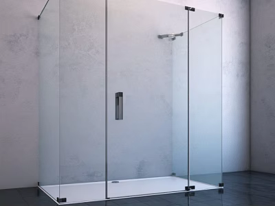 Modern Glass Shower Enclosure With Chrome Fixtures And White Wall Design 3d model