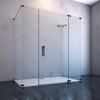 Modern Glass Shower Enclosure With Chrome Fixtures And White Wall Design 3d model
