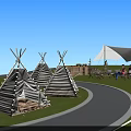 Scenic Camping Campsite With Curved Paths Tents Activity Areas And Seating Facilities