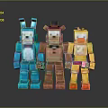Colorful Pixel Art Characters Blue Rabbit Brown Bear With Hat And Yellow Duck Standing Together