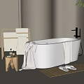 Modern Cozy Bathroom With Freestanding White Bathtub Towels Bamboo Plant And Slippers