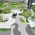 Modern Garden Landscape With Curved Pathways Lush Greenery And Architectural Elements 3d model