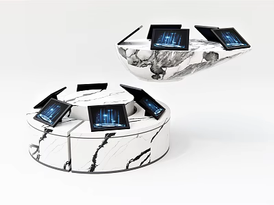 Modern Functional Table with Circular Design Marble Texture and Multiple Tablets 3d model
