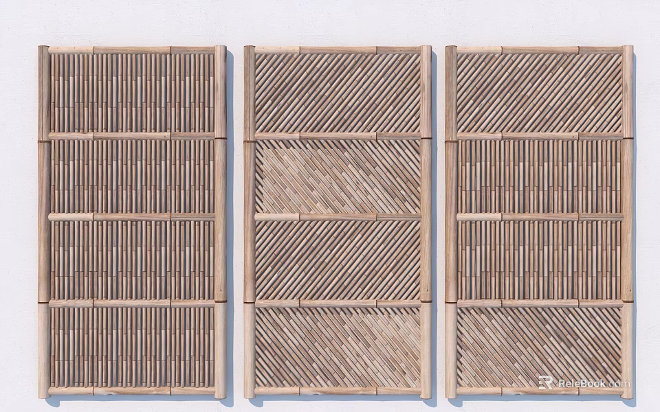 Wooden Fence with Different Striped Lattice Designs and Outdoor Decorative Panels 3d model 