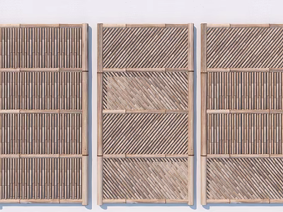 Wooden Fence with Different Striped Lattice Designs and Outdoor Decorative Panels 3d model