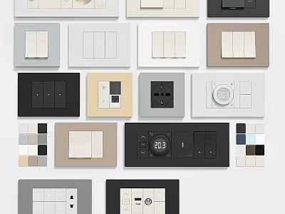 Modern Switch Panels in Various Colors and Designs for Home Electrical Use 3d model