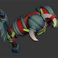 Green Skinned Horned Orc Warrior Holding Spiked Axe In Red And Green Armor
