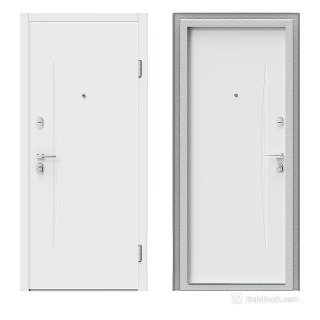 White Modern Interior Swing Door With Handle Lock And Simple Design For Home 3d model 