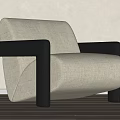 Beige Fabric Accent Chair with Black Armrests and Modern Minimalist Design for Living Room