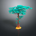 Stylized Tree with Teal Leaves Brown Trunk and Yellow Base