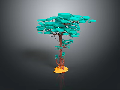 Stylized Tree with Teal Leaves Brown Trunk and Yellow Base 3d model