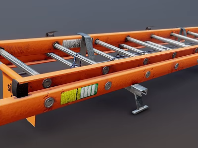 Industrial Equipment With Orange Metal Frame And Multiple Roller Bars For Material Handling 3d model