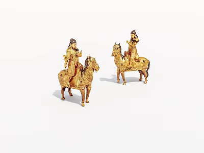 Elegant Golden Horseback Figures Decorative Statues With Fine Craftsmanship 3d model