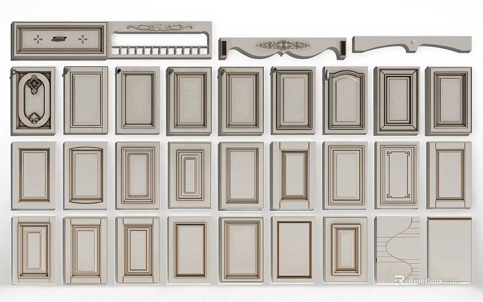 Various Kitchen Cabinet Door Designs With Different Panel Styles And Patterns 3d model 