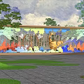 Forest theme glass gradient window wall 3d model