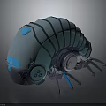 Futuristic Teal Mechanical Creature 3D Model With Striped Shell Circular Components And Mechanical Legs