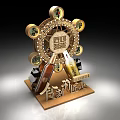 Traditional Wheel Shaped Decoration Featuring Tongxin Double Happiness Symbol Wine Bottles and Shi You Jiangxin