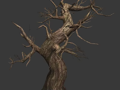 Withered Dry Tree With Thick Trunk And Twisted Branches Natural Texture 3d model