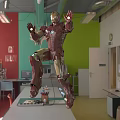 Iron Man Floating In Lab Environment With Glowing Armor And Tech Elements