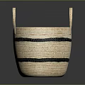 Handcrafted Beige Woven Basket With Black Stripes And Dual Handles For Storage Decor